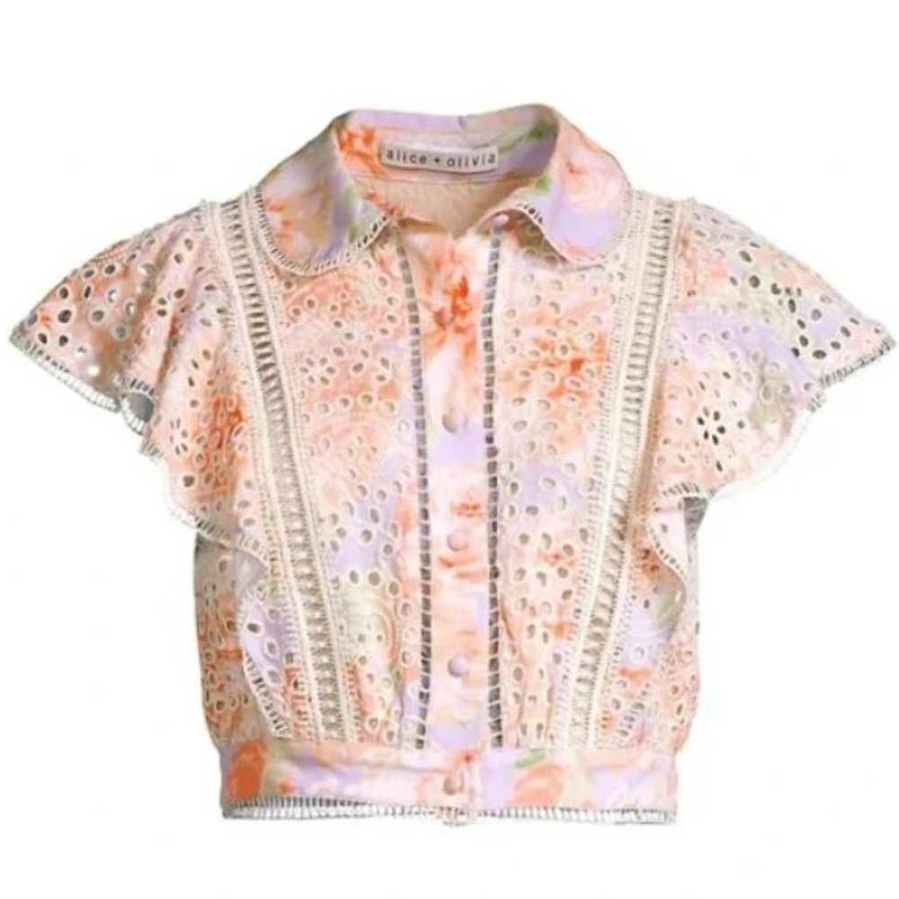 alice + olivia Cavan Embroidered eyelet blouse